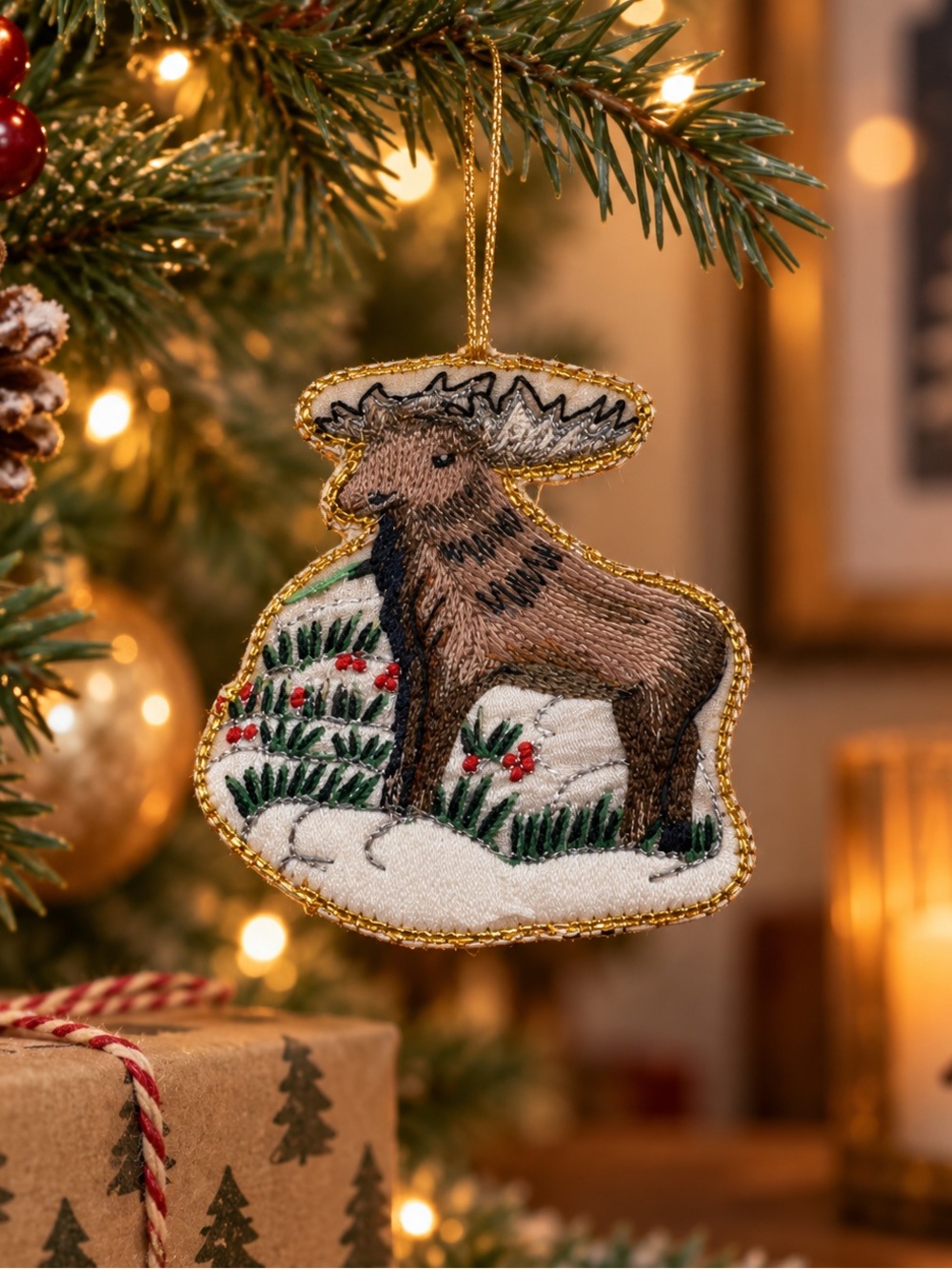 Vintage 1994 Eaton’s Moose Christmas Ornament NWT Embroidered Fabric